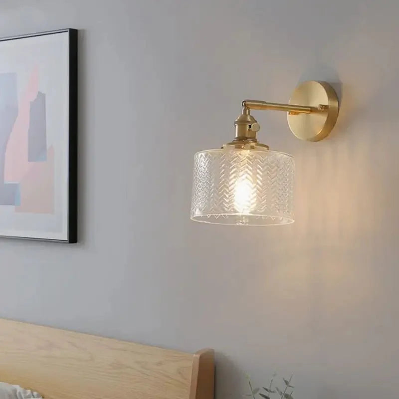 Arandela de Parede Dourada Clássica Metal e Vidro