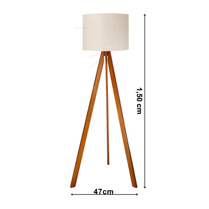 Luminária de Chão com Tripé em Madeira e Linho