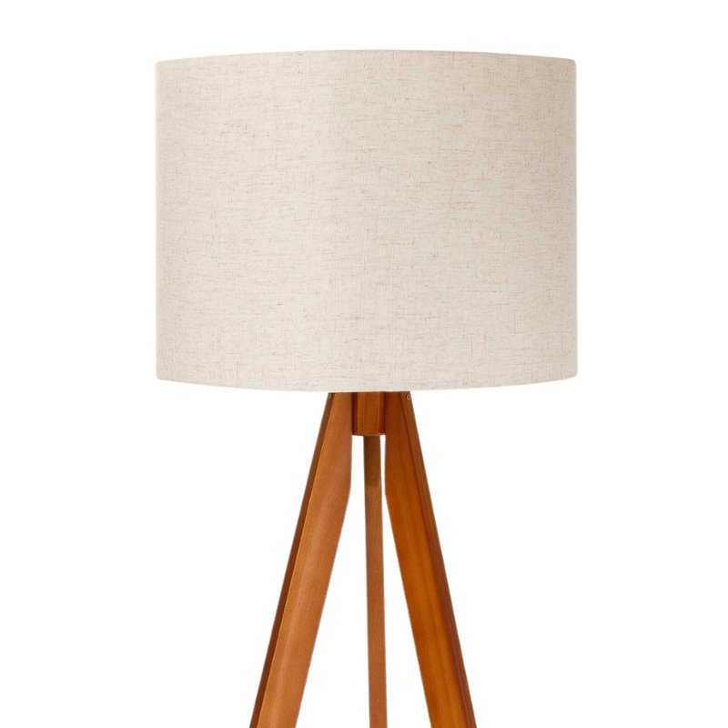 Luminária de Chão com Tripé em Madeira e Linho