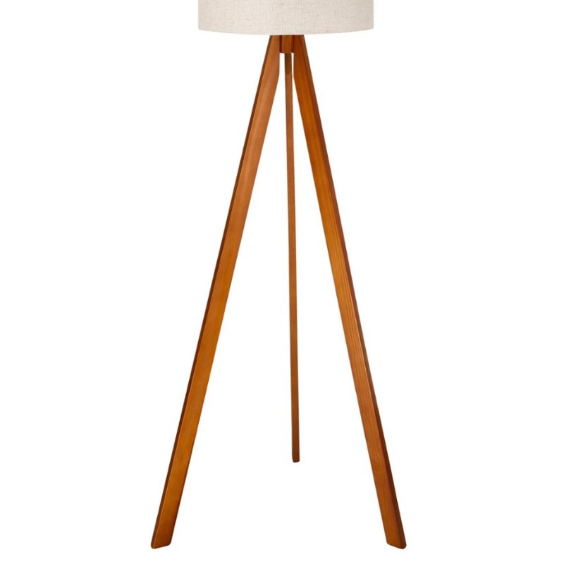 Luminária de Chão com Tripé em Madeira e Linho