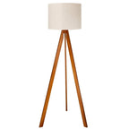 Luminária de Chão com Tripé em Madeira e Linho